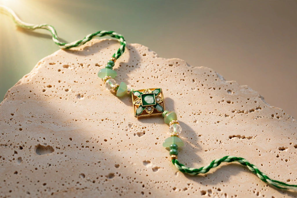 Green Rakhi American Diamond (AD Stones)