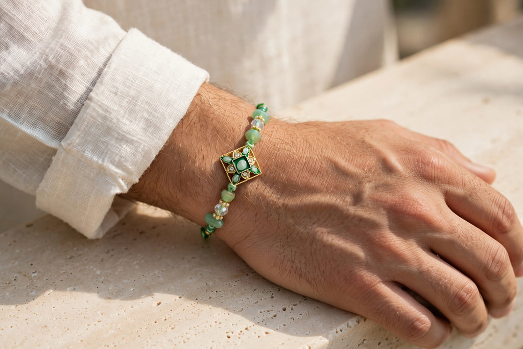 Green Rakhi American Diamond (AD Stones)