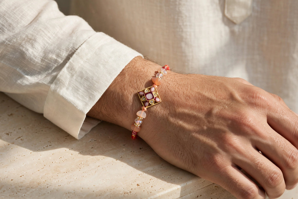Peach Rakhi American Diamond (AD)