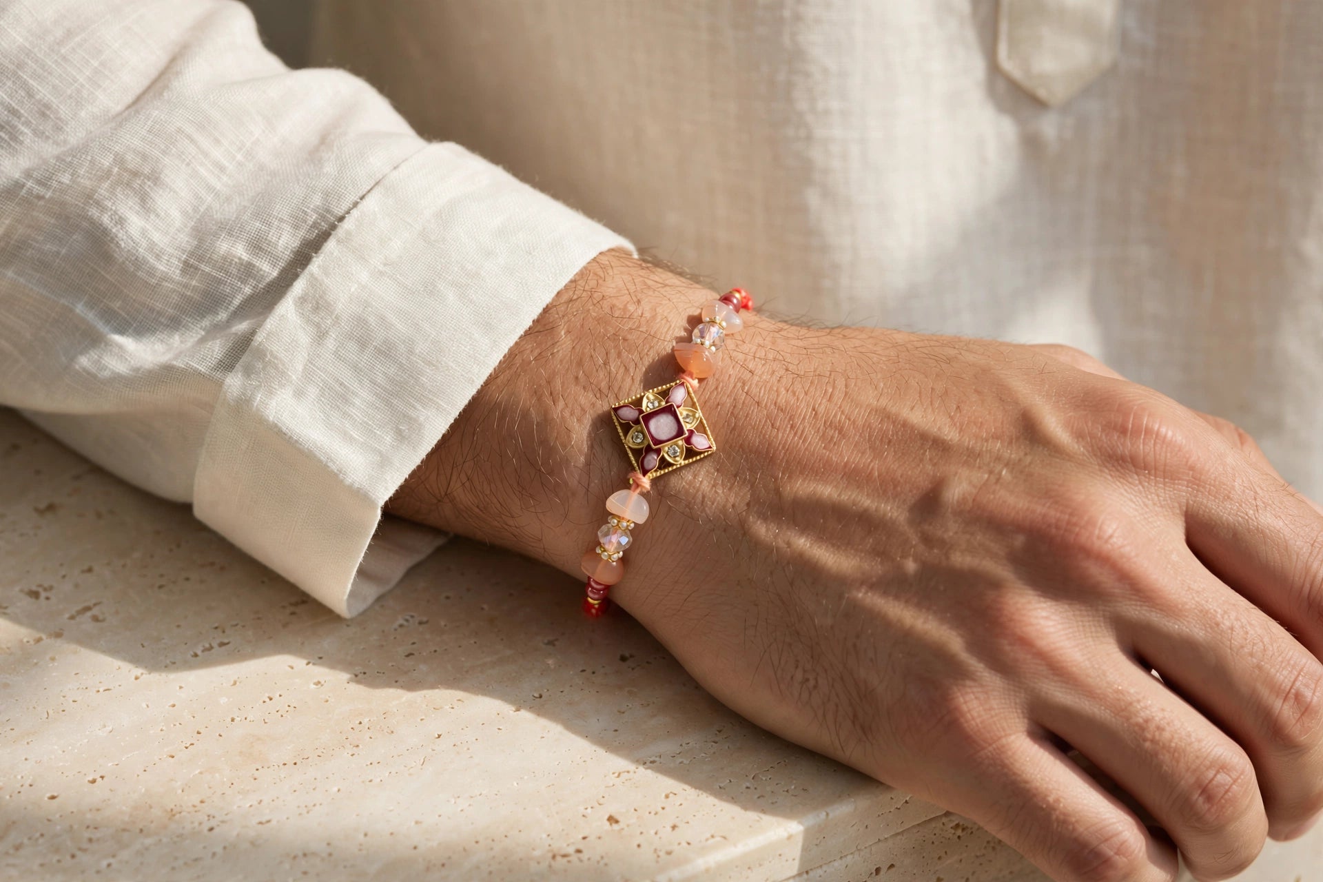 Peach Rakhi American Diamond (AD)
