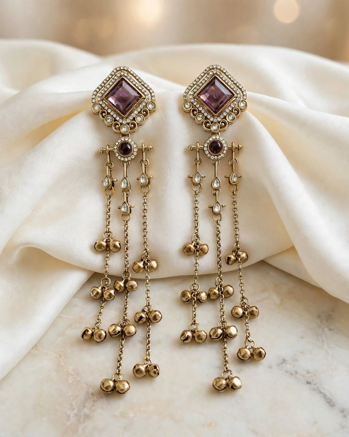 Purple Kashmiri Jhumki Earrings