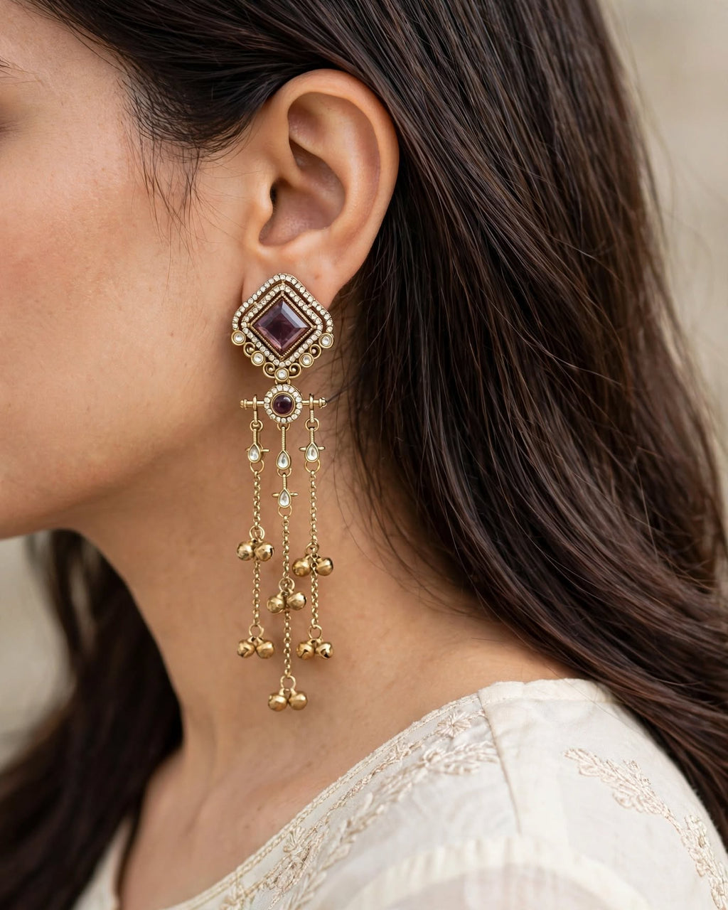 Purple Kashmiri Jhumki Earrings