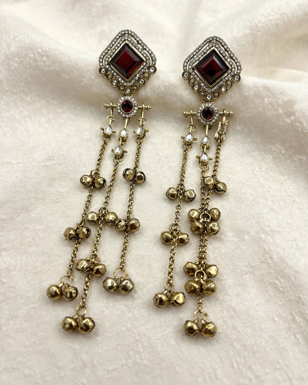 Red Kashmiri Jhumki Earrings