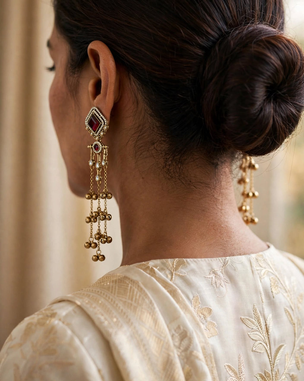 Red Kashmiri Jhumki Earrings